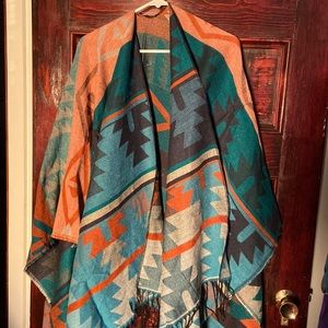 Aztec Pattern One Size Poncho
